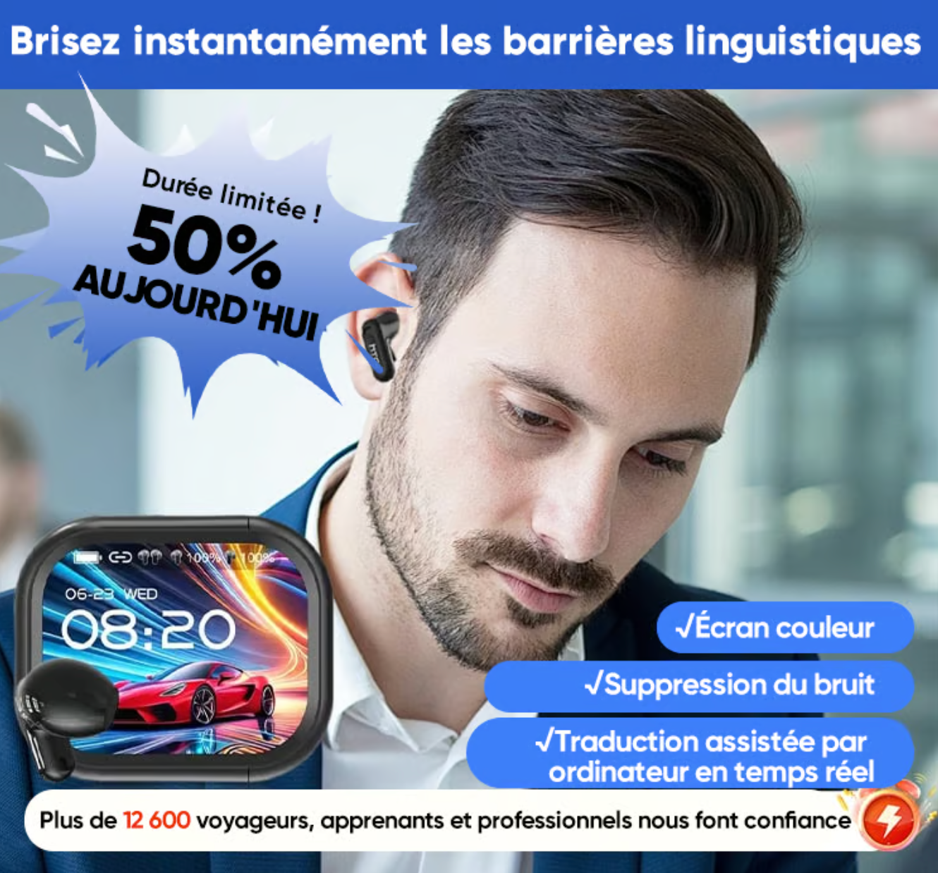 EarBuds AI avec réduction du bruit et traduction IA + ECRAN HD
